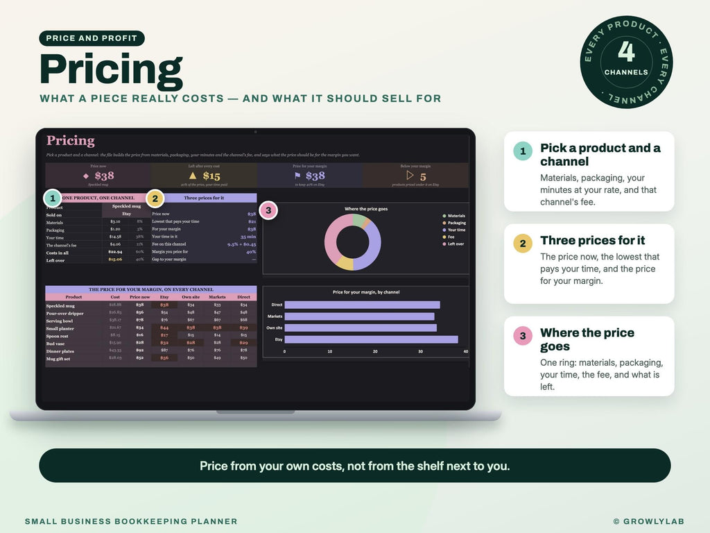 Small Business Bookkeeping Planner Spreadsheet for Google Sheets and Excel — pricing
