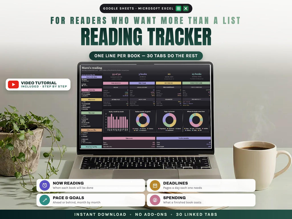Reading Tracker Spreadsheet for Google Sheets and Excel — cover