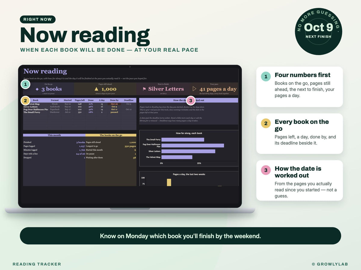 Reading Tracker Spreadsheet for Google Sheets and Excel — now reading