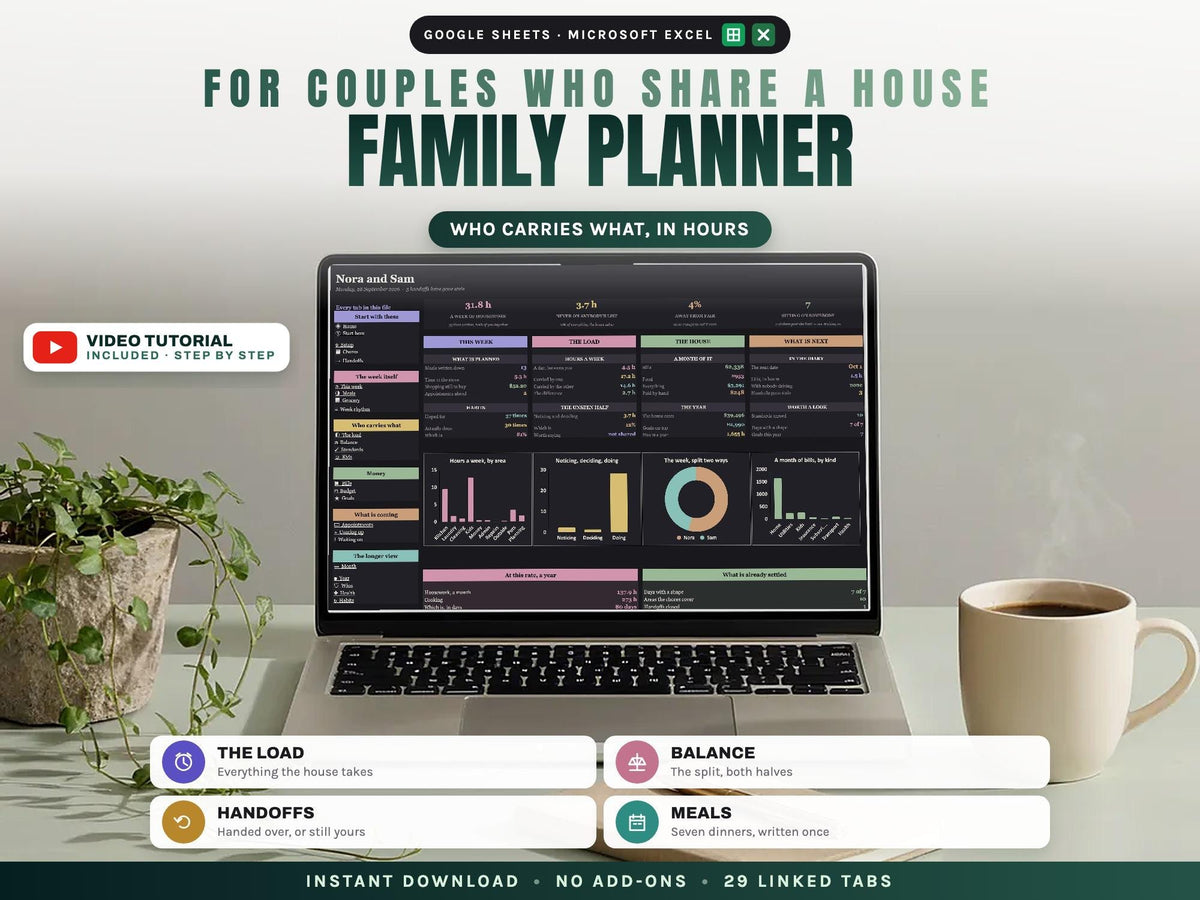 All-in-One Family Planner Spreadsheet (Google Sheets and Excel) — cover