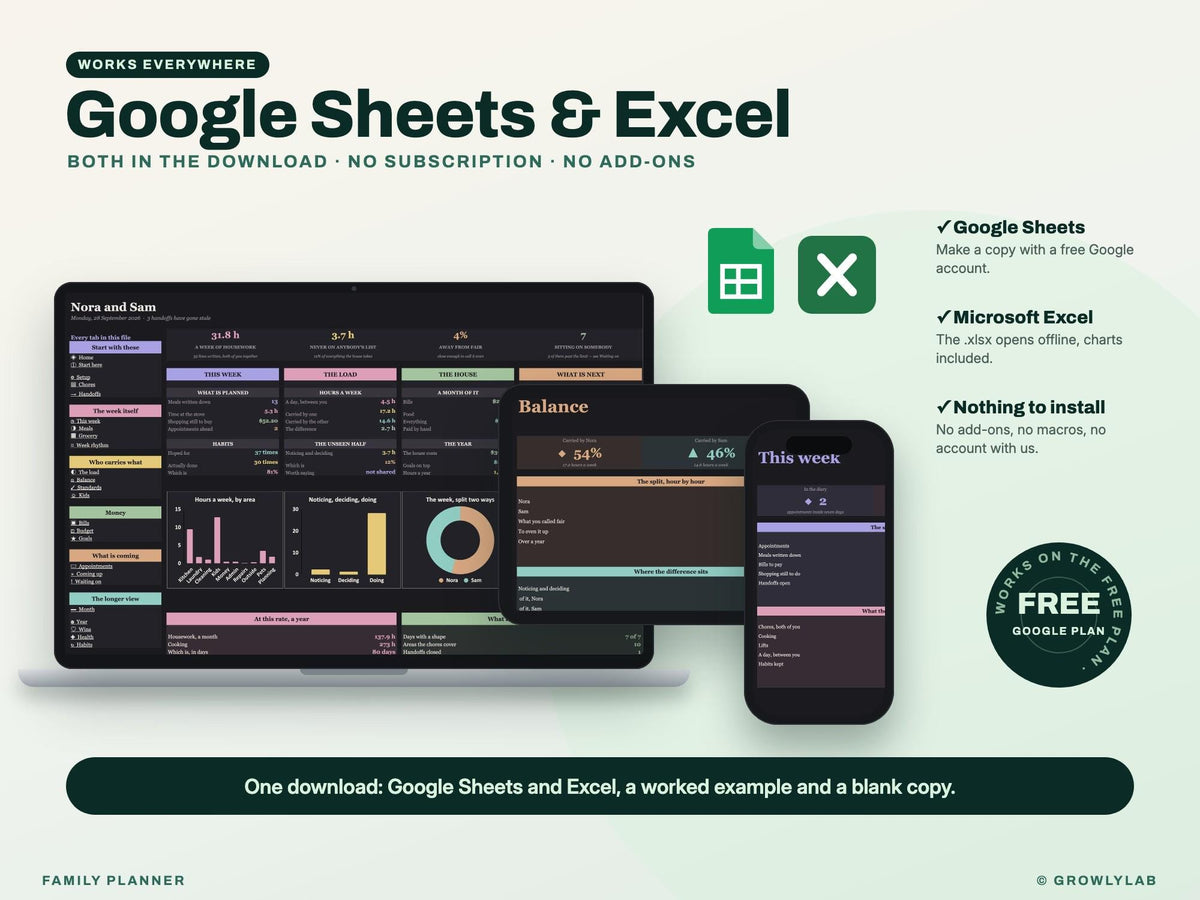 All-in-One Family Planner Spreadsheet (Google Sheets and Excel) — Google Sheets and Excel
