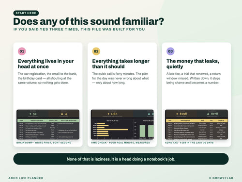 ADHD Life Planner Spreadsheet for Google Sheets and Excel — the problems it solves