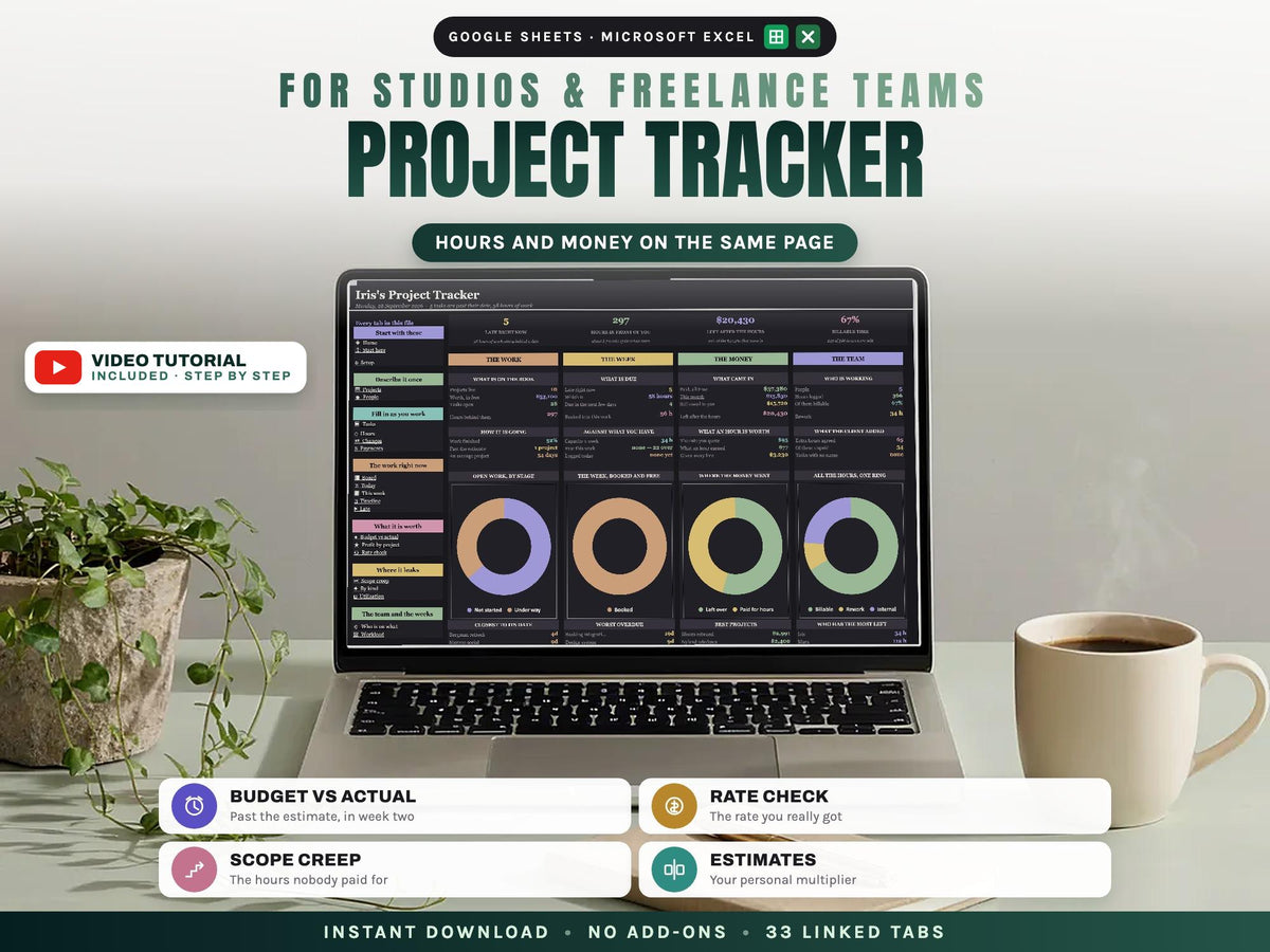 Project Tracker Spreadsheet for Google Sheets and Excel — cover