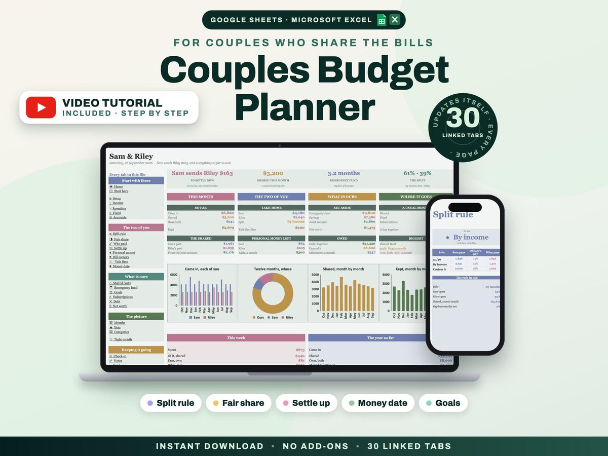 Couples Budget Planner Spreadsheet for Google Sheets and Excel — cover