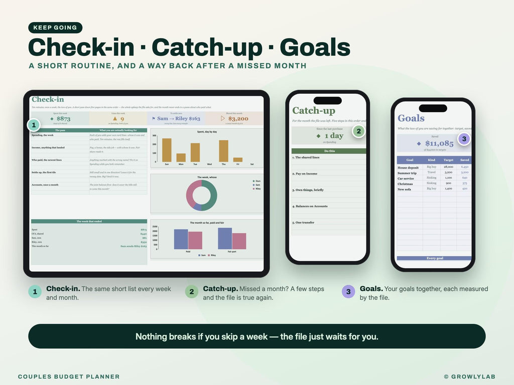 Couples Budget Planner Spreadsheet for Google Sheets and Excel — check-in and catch-up