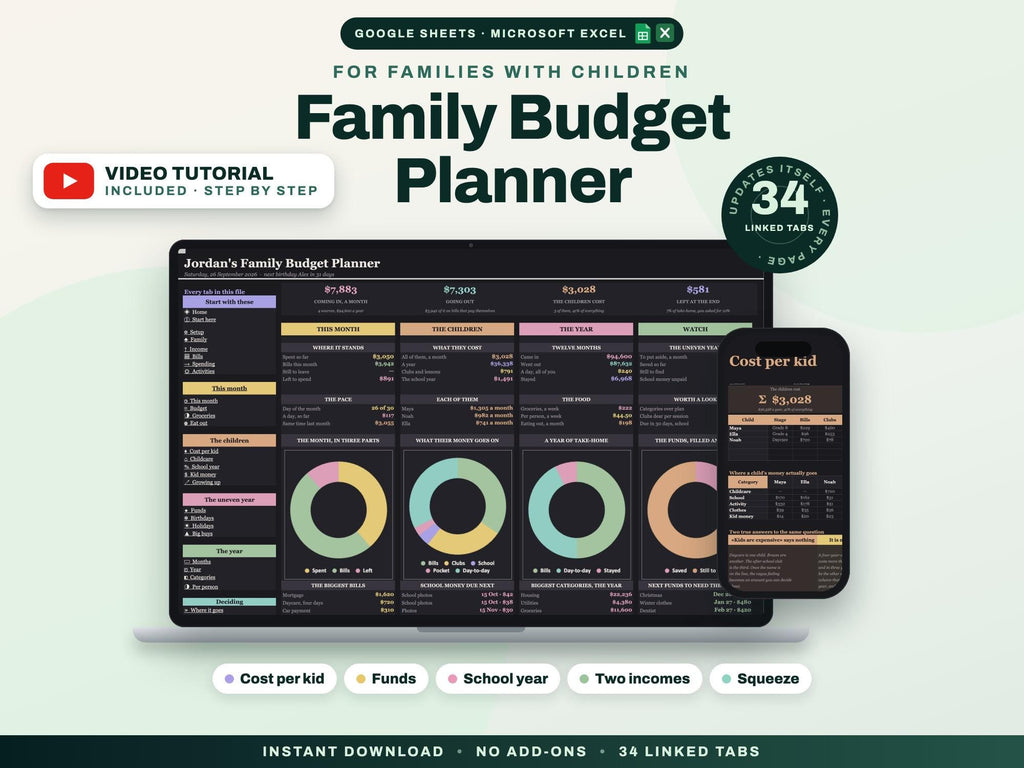 Family Budget Planner Spreadsheet for Google Sheets and Excel — cover
