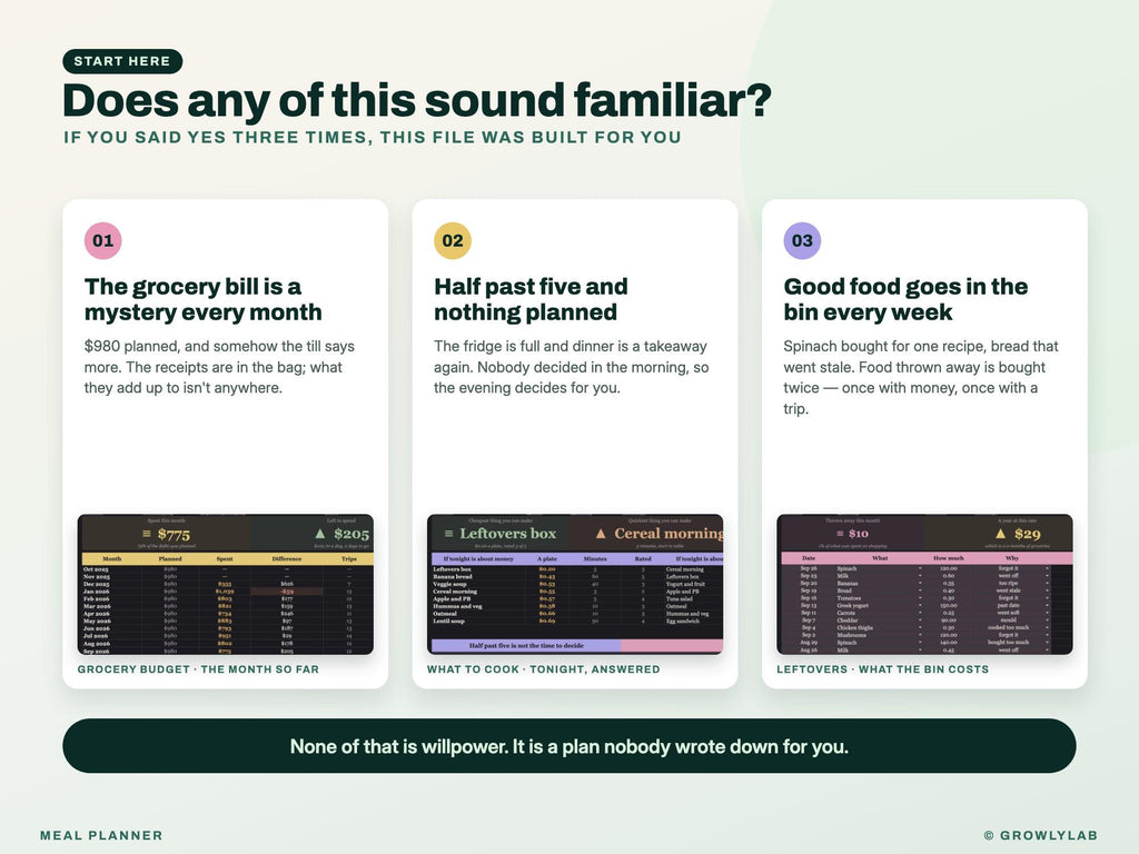Meal Planner Spreadsheet for Google Sheets and Excel — the problems it solves
