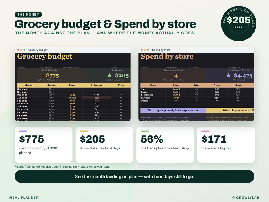 Meal Planner Spreadsheet for Google Sheets and Excel — budget store