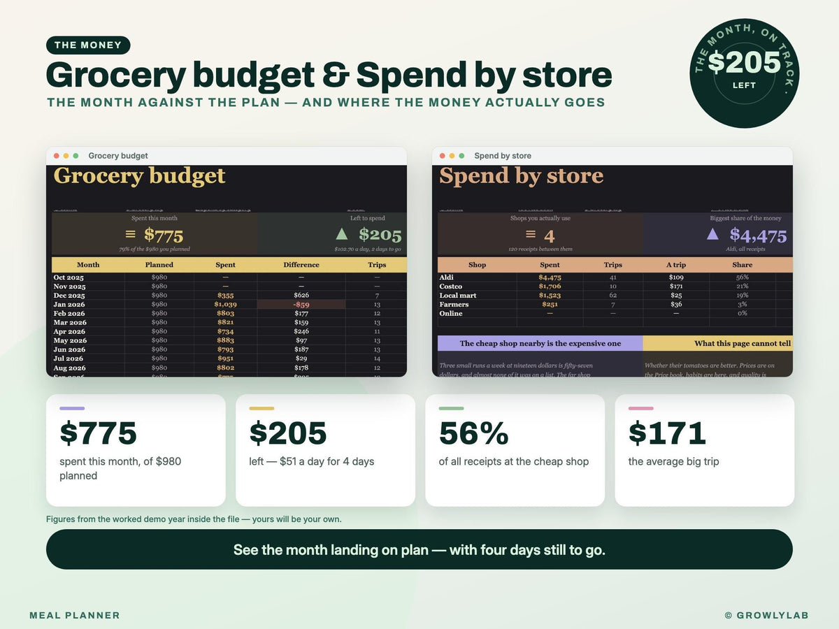Meal Planner Spreadsheet for Google Sheets and Excel — budget store