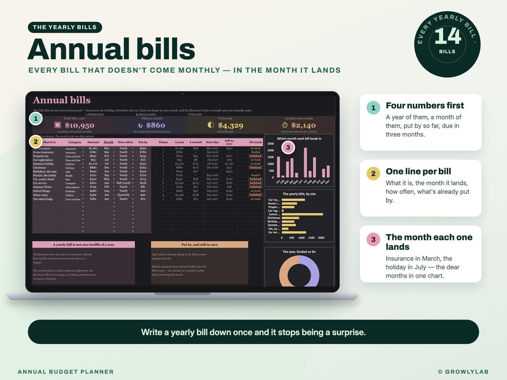 Annual Budget Planner Spreadsheet for Google Sheets and Excel — annual bills