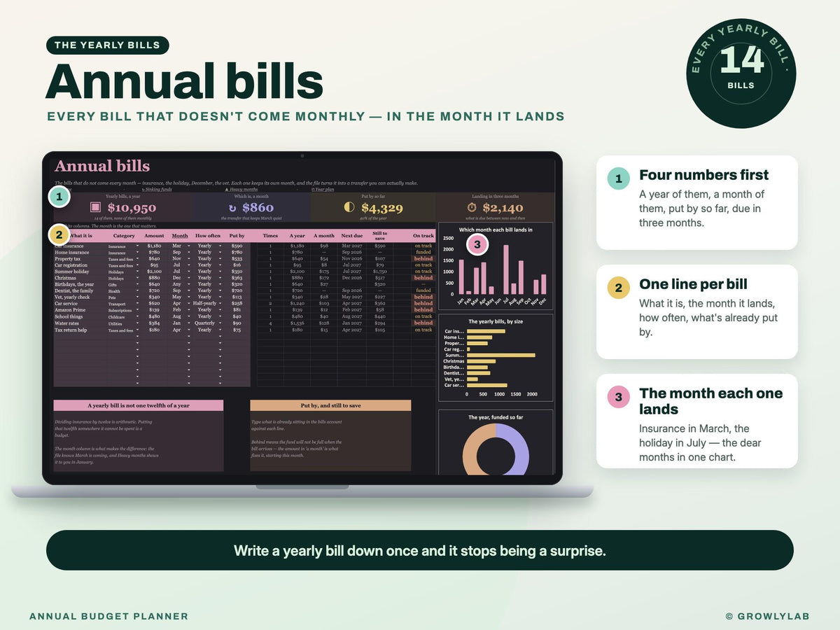 Annual Budget Planner Spreadsheet for Google Sheets and Excel — annual bills