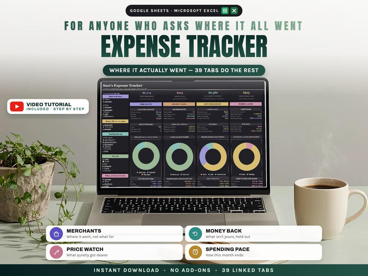 Expense Tracker Spreadsheet for Google Sheets and Excel — cover