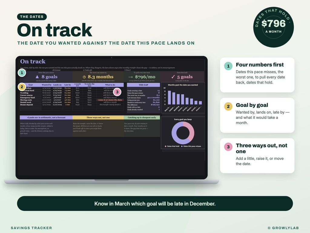 Savings Tracker Spreadsheet for Google Sheets and Excel — on track