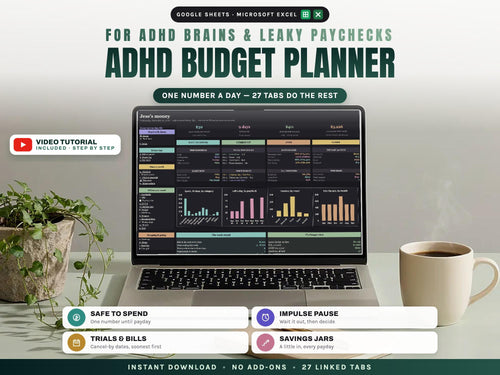 ADHD Budget Planner Spreadsheet for Google Sheets and Excel — cover