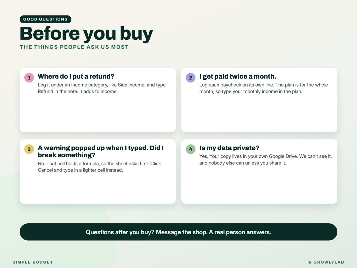Budget Template for Google Sheets and Excel — questions