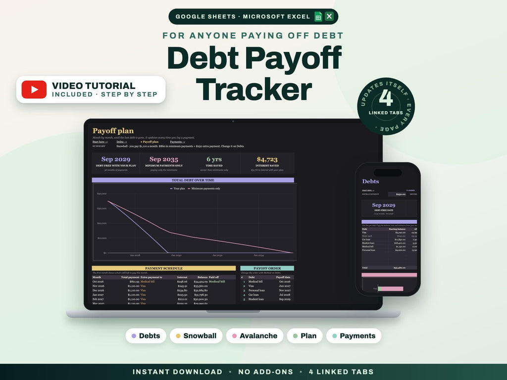 Debt Payoff Tracker for Google Sheets and Excel — cover