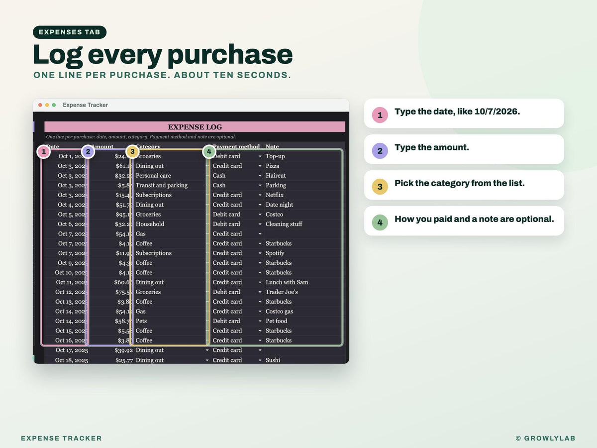 Spending Tracker for Google Sheets and Excel — expenses