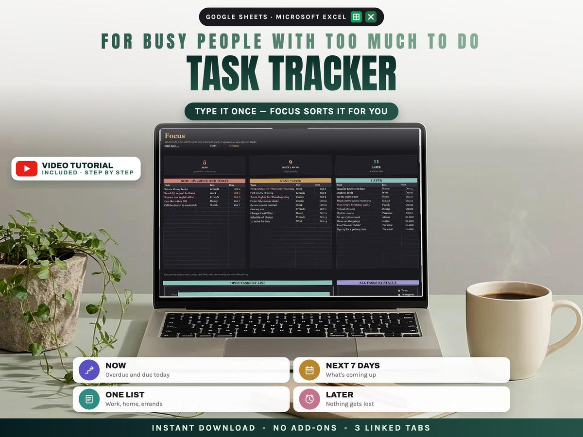 Task Tracker for Google Sheets and Excel — cover