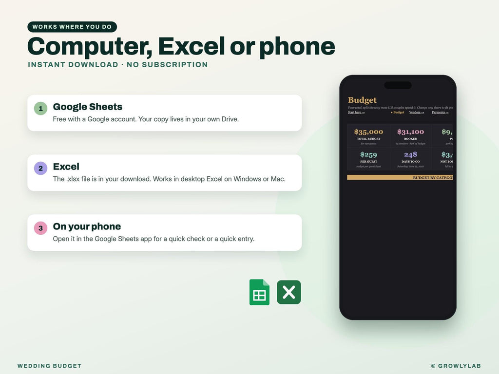Wedding Budget Spreadsheet for Google Sheets and Excel — Google Sheets and Excel