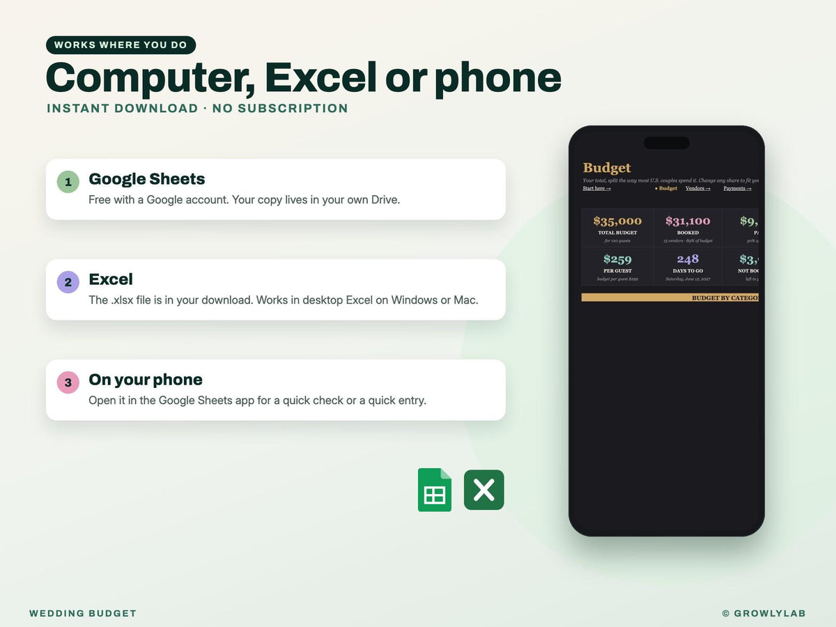 Wedding Budget Spreadsheet for Google Sheets and Excel — Google Sheets and Excel