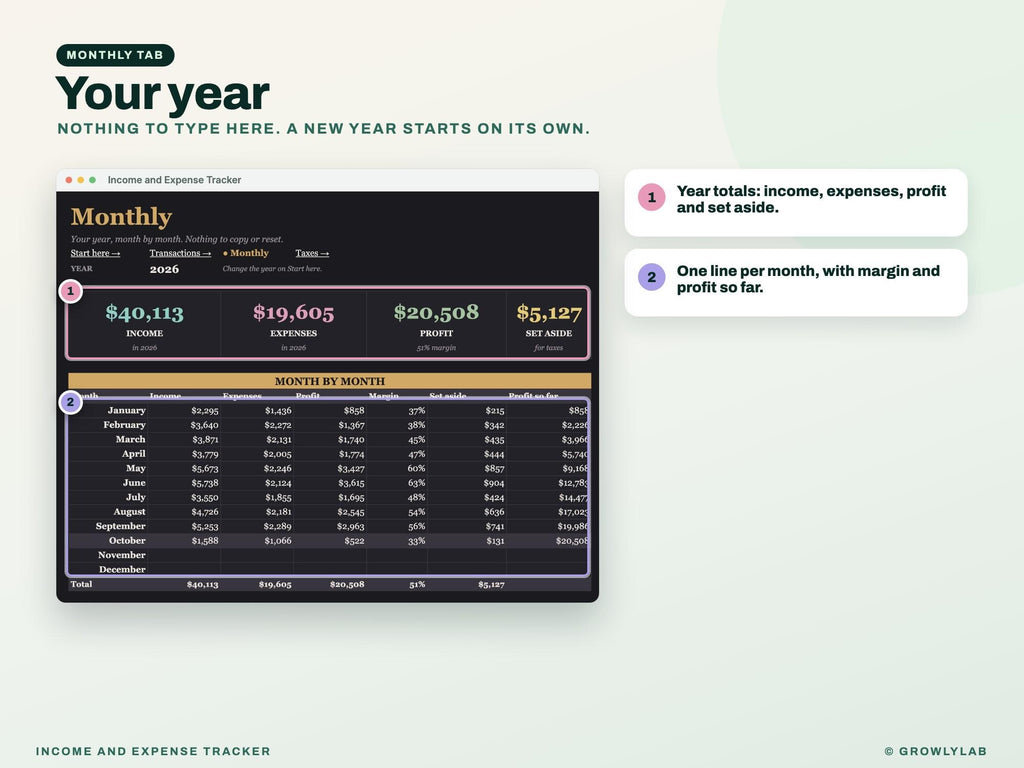 Income and Expense Tracker — monthly