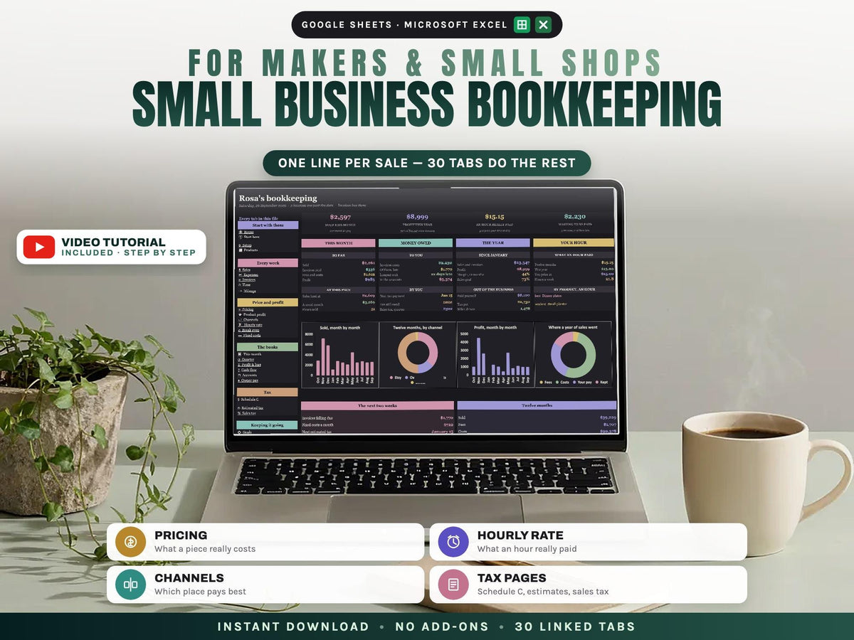 Small Business Bookkeeping Planner Spreadsheet for Google Sheets and Excel — cover