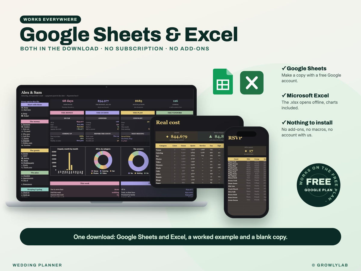 Wedding Planner Spreadsheet for Google Sheets and Excel — Google Sheets and Excel