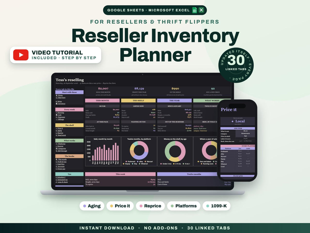 Reseller Inventory Planner Spreadsheet for Google Sheets and Excel — cover