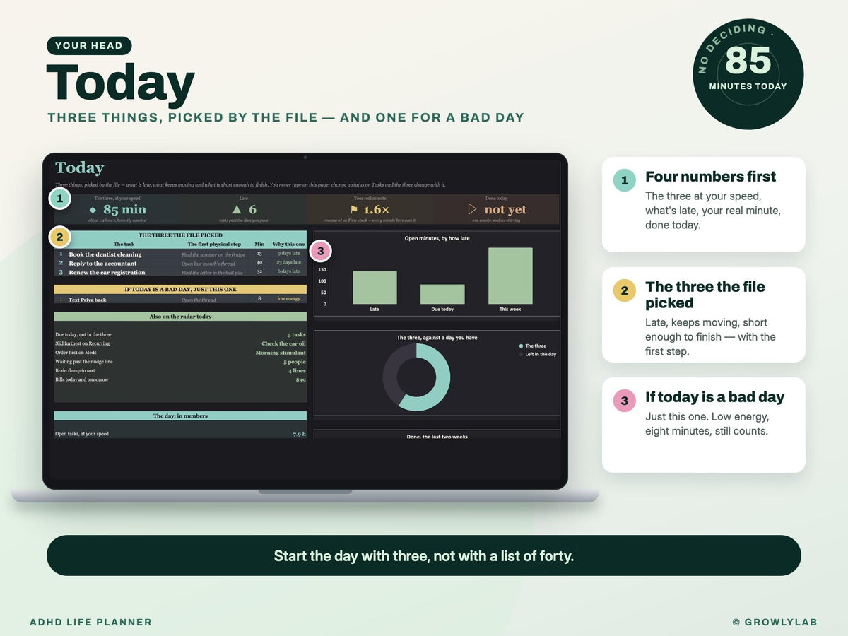 ADHD Life Planner Spreadsheet for Google Sheets and Excel — today
