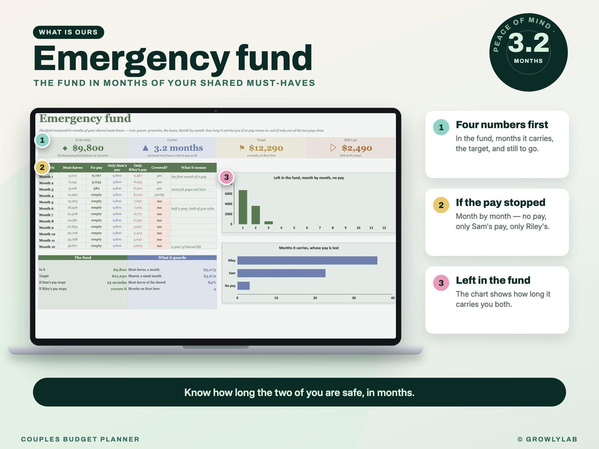 Couples Budget Planner Spreadsheet for Google Sheets and Excel — emergency