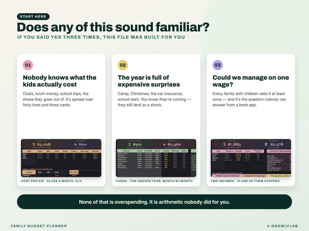 Family Budget Planner Spreadsheet for Google Sheets and Excel — the problems it solves
