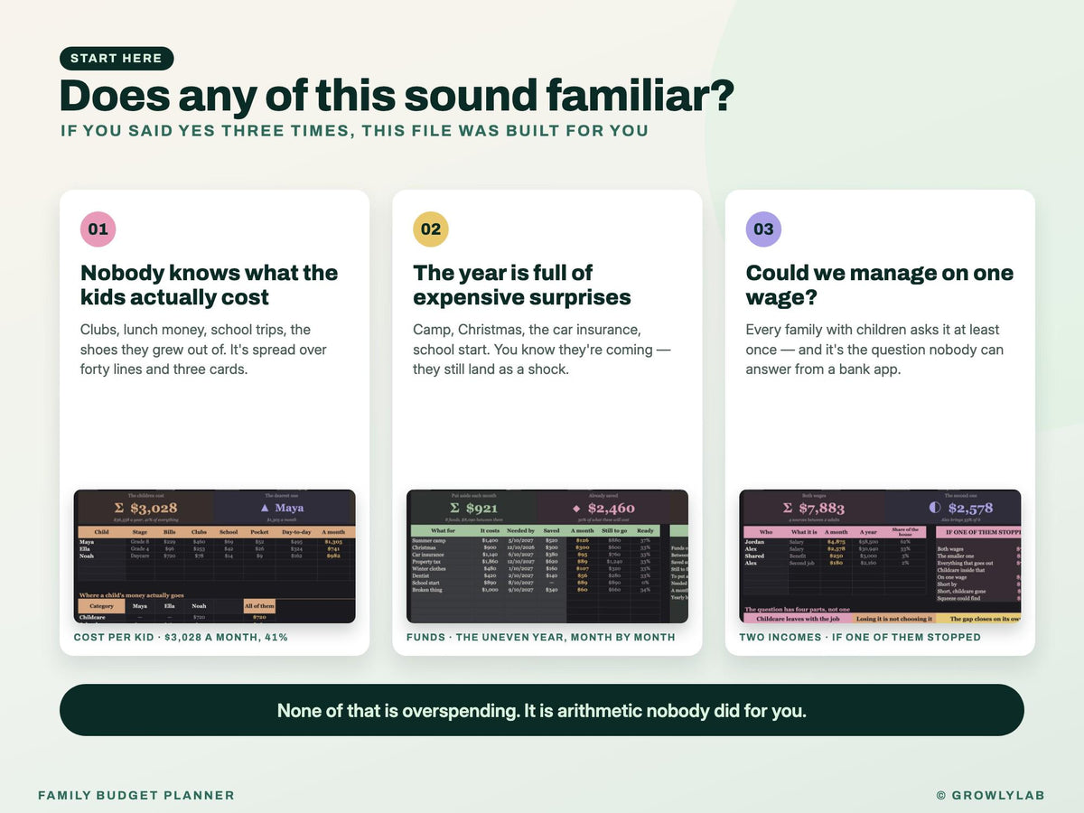 Family Budget Planner Spreadsheet for Google Sheets and Excel — the problems it solves