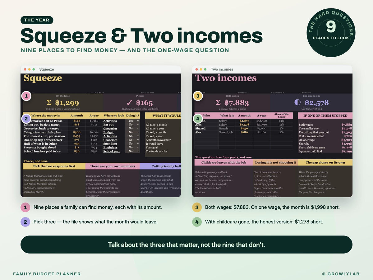 Family Budget Planner Spreadsheet for Google Sheets and Excel — squeeze two