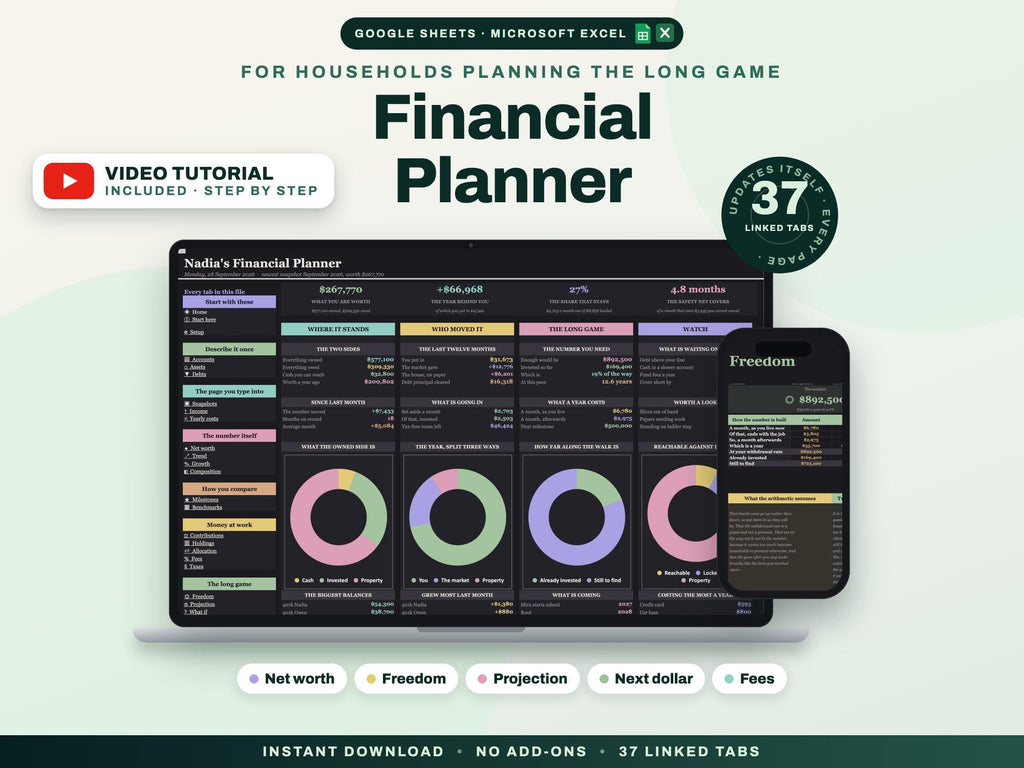Financial Planner Spreadsheet for Google Sheets and Excel — cover