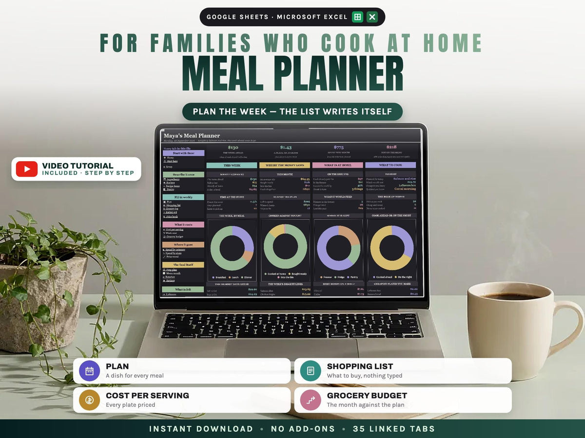 Meal Planner Spreadsheet for Google Sheets and Excel — cover