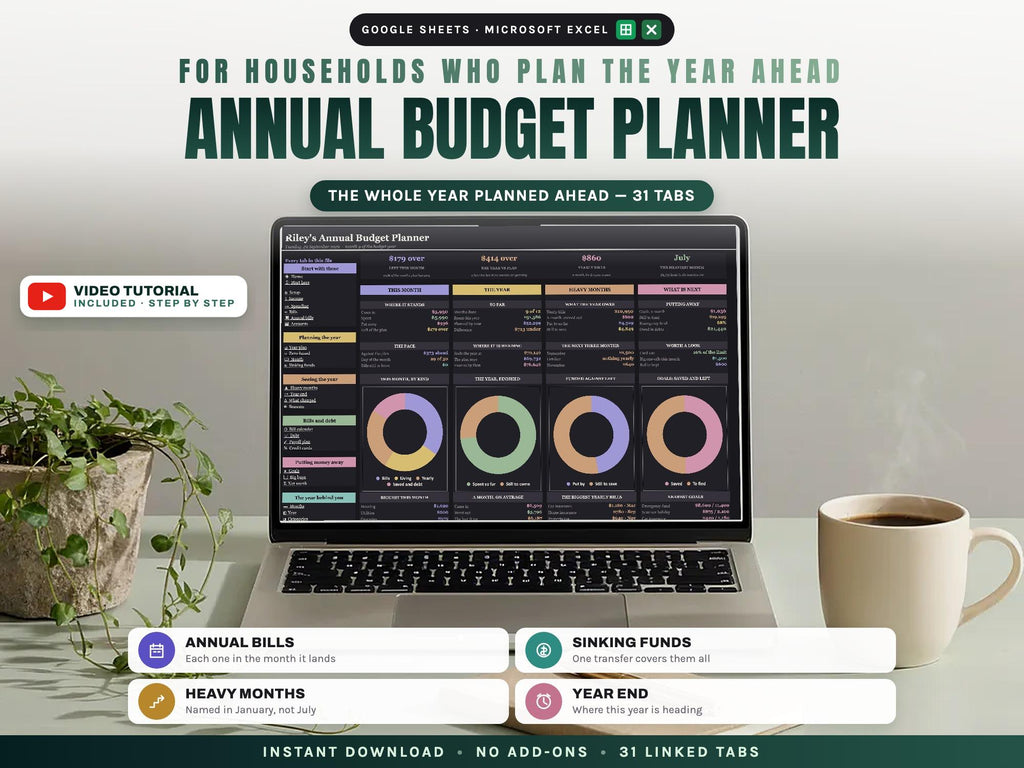 Annual Budget Planner Spreadsheet for Google Sheets and Excel — cover