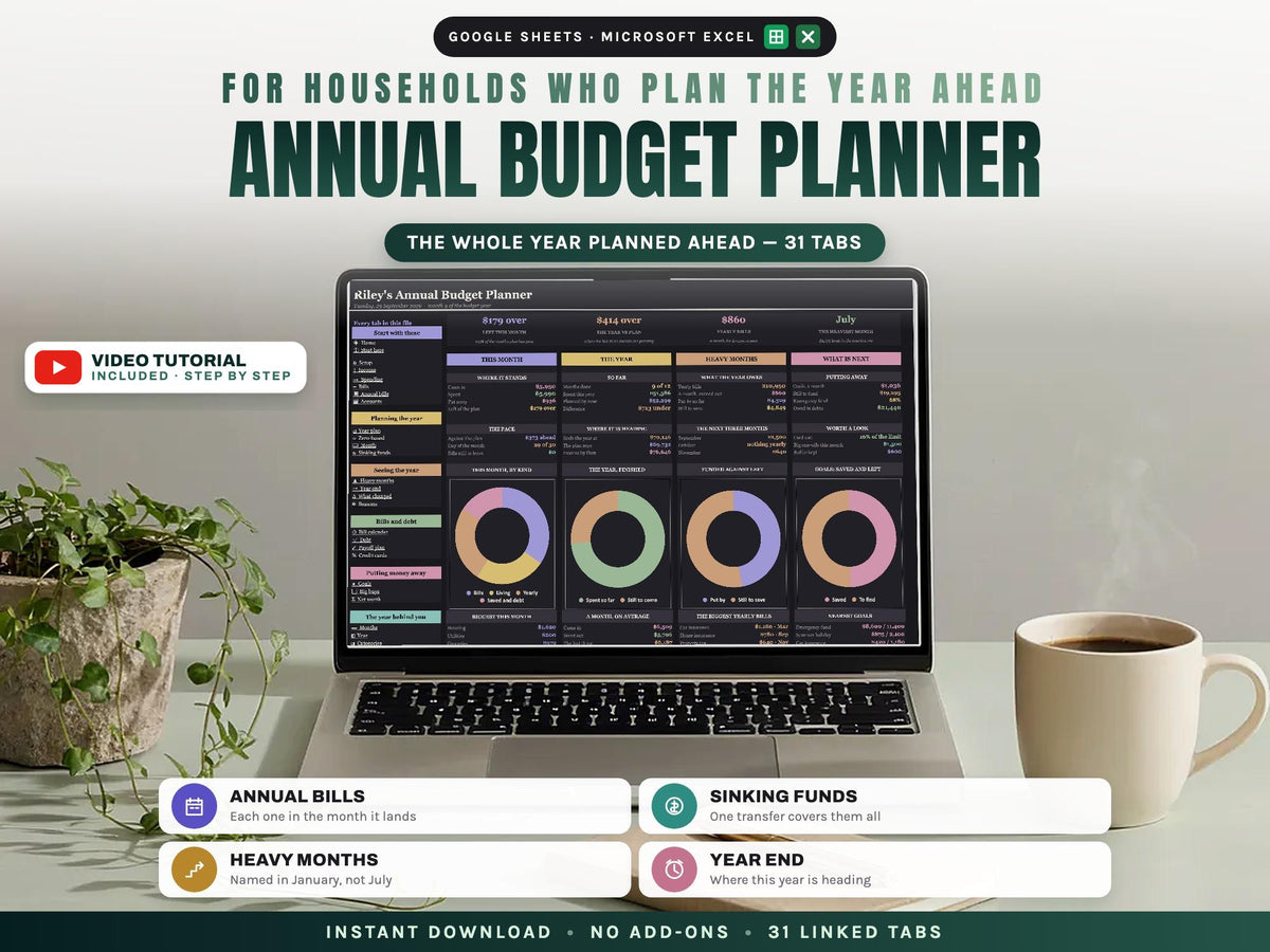 Annual Budget Planner Spreadsheet for Google Sheets and Excel — cover