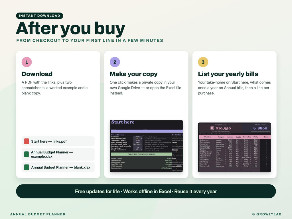 Annual Budget Planner Spreadsheet for Google Sheets and Excel — after you buy
