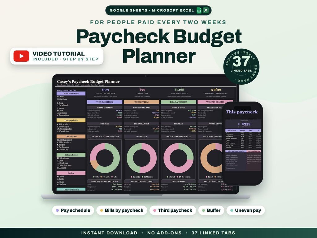 Paycheck Budget Planner Spreadsheet for Google Sheets and Excel — cover