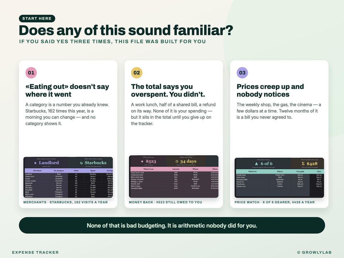Expense Tracker Spreadsheet for Google Sheets and Excel — the problems it solves