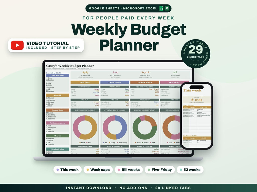 Weekly Budget Planner Spreadsheet for Google Sheets and Excel — cover