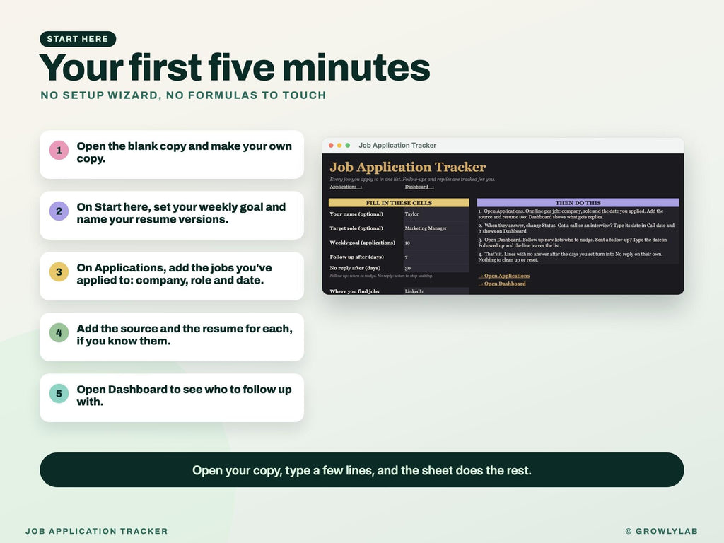 Job Application Tracker Google Sheets Excel — start