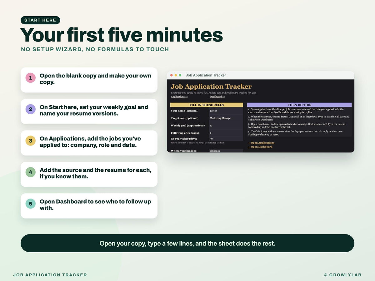 Job Application Tracker Google Sheets Excel — start