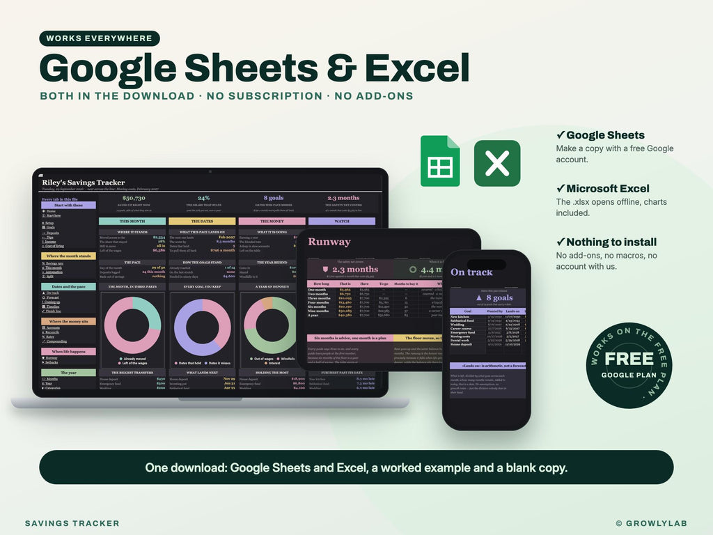 Savings Tracker Spreadsheet for Google Sheets and Excel — Google Sheets and Excel