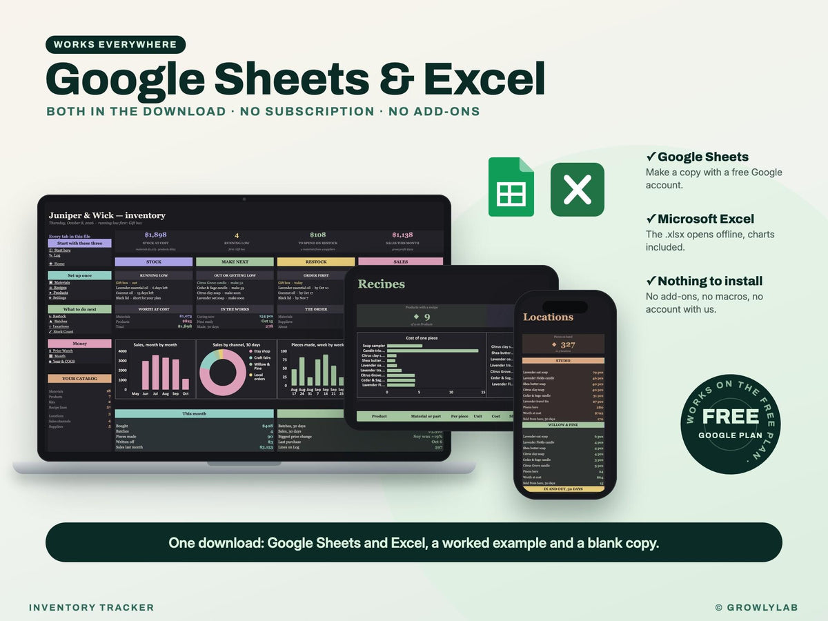 Inventory Spreadsheet — Google Sheets and Excel
