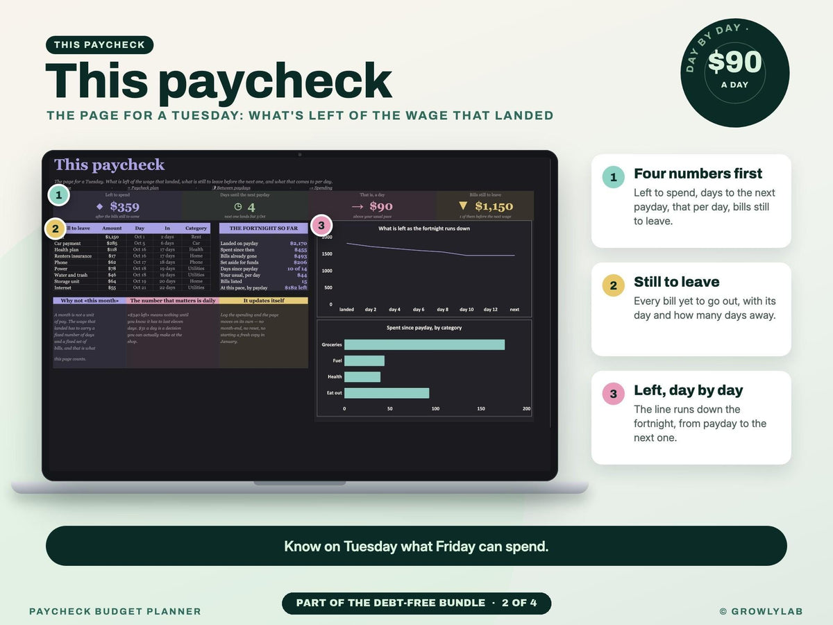 Debt-Free Bundle: Debt Payoff, Paycheck Budget, Bill Tracker and Sinking Funds Spreadsheets — g4 this paycheck