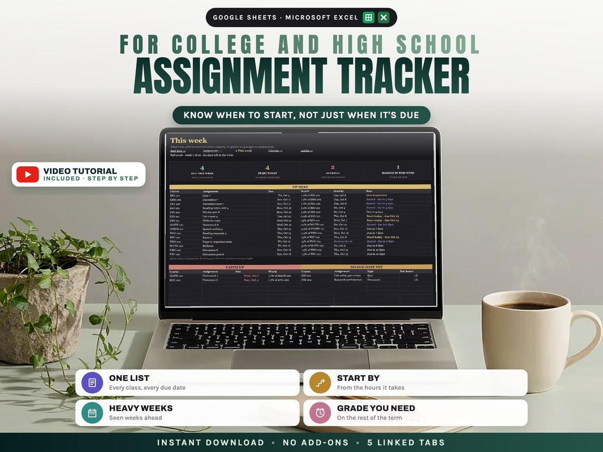 Assignment Tracker Spreadsheet Google Sheets Excel — cover