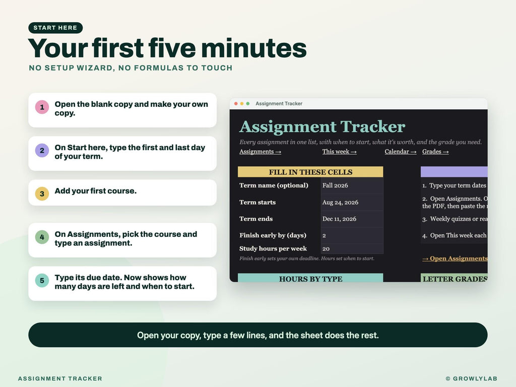 Assignment Tracker Spreadsheet Google Sheets Excel — start