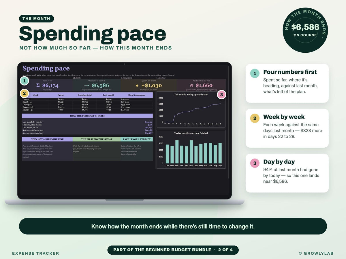 Beginner Budget Bundle: 50/30/20 Budget, Expense Tracker, Bill Tracker and Savings Tracker Spreadsheets — g5 spending pace
