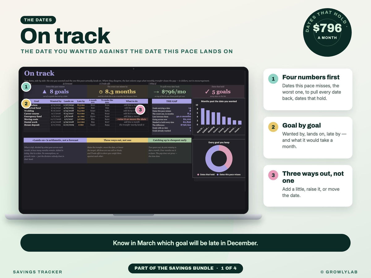 Savings Bundle: Savings Goals, Sinking Funds, Subscription and Expense Tracker Spreadsheets — g19 on track
